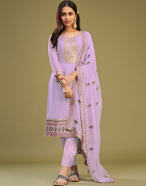 modern lavender georgette designer traditional party wear salwar suit with lavender dull santoon 13556-acy3361 Front View